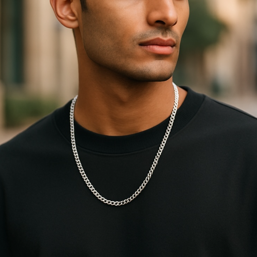 Diamond Cut Cuban Link Chain Necklace silver