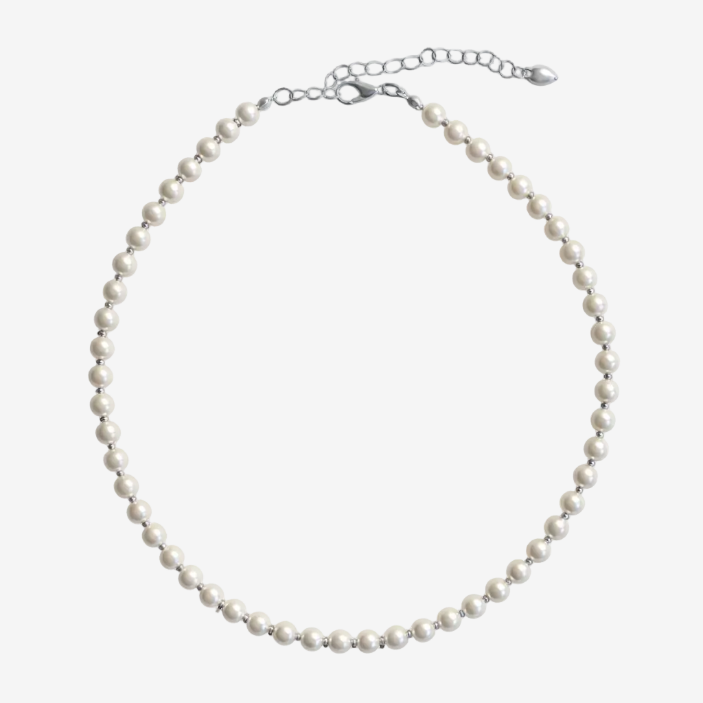 Gracie glass bead necklace, silver