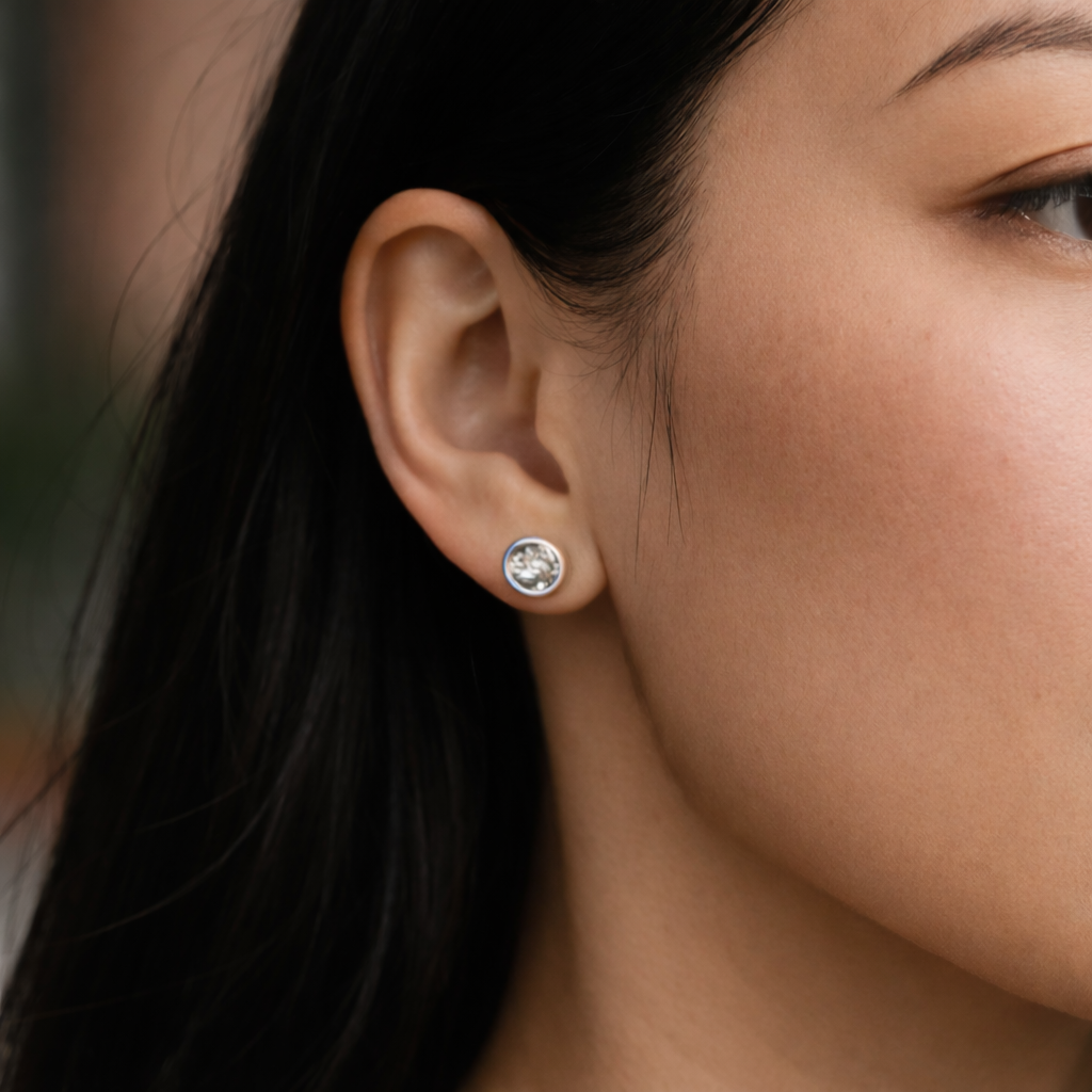 Leah bezel set stud earrings, SILVER