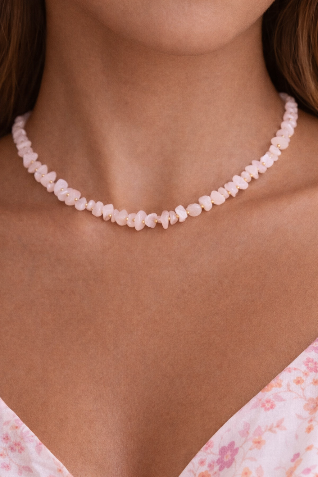 JOET Rosalyn Rose quartz beaded necklace
