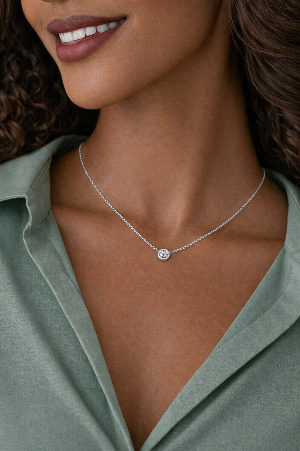 Leah Bezel pendant necklace, silver