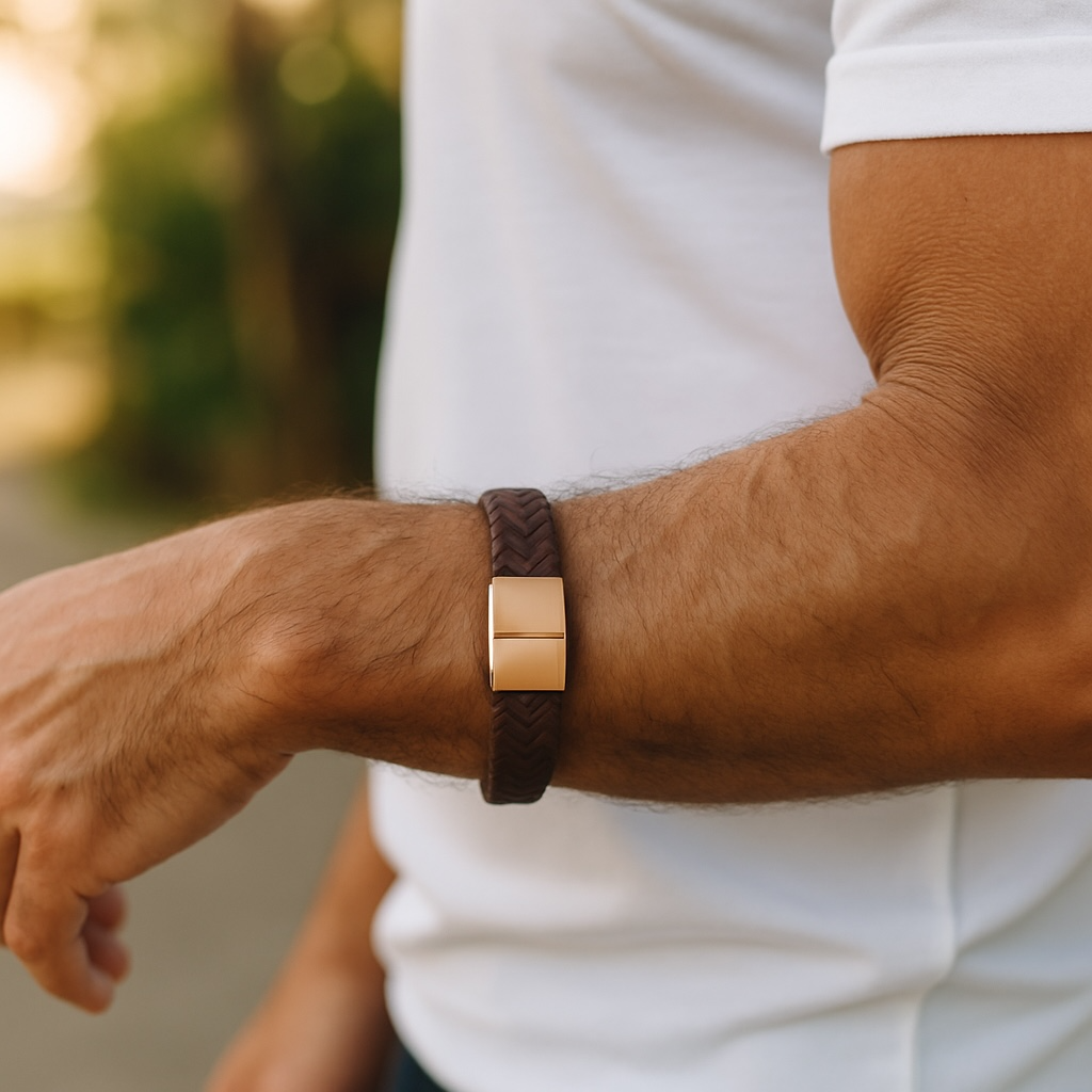 Leather steel cuff brown