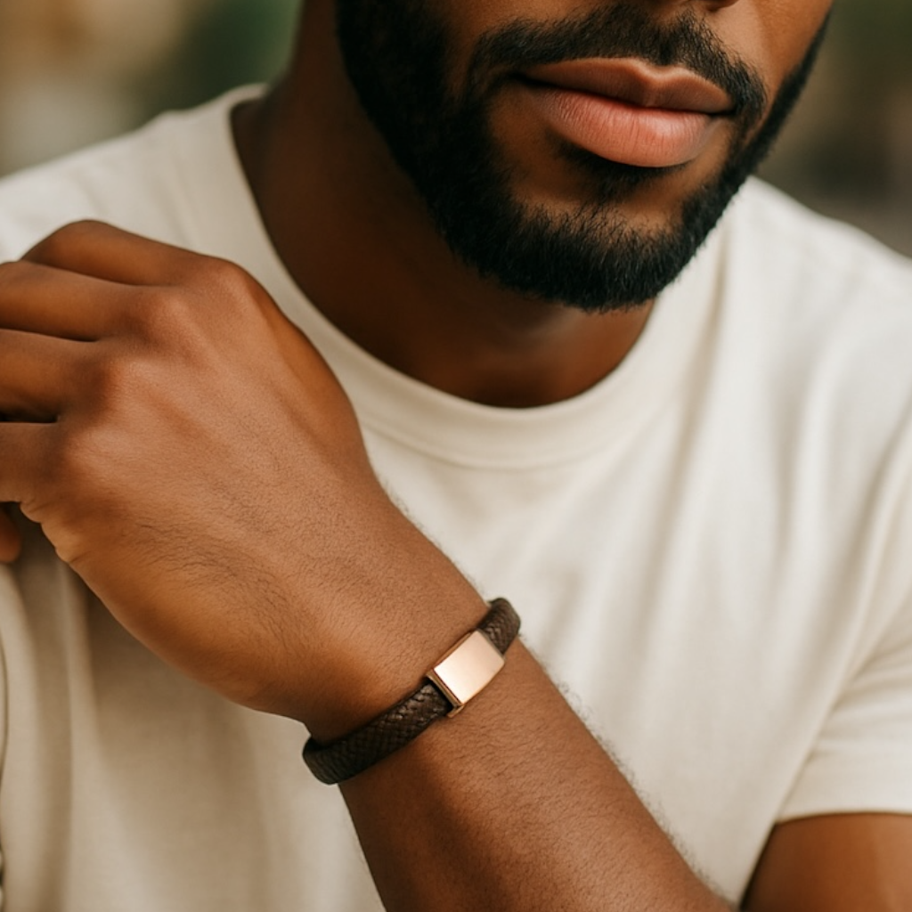 Leather steel cuff brown model