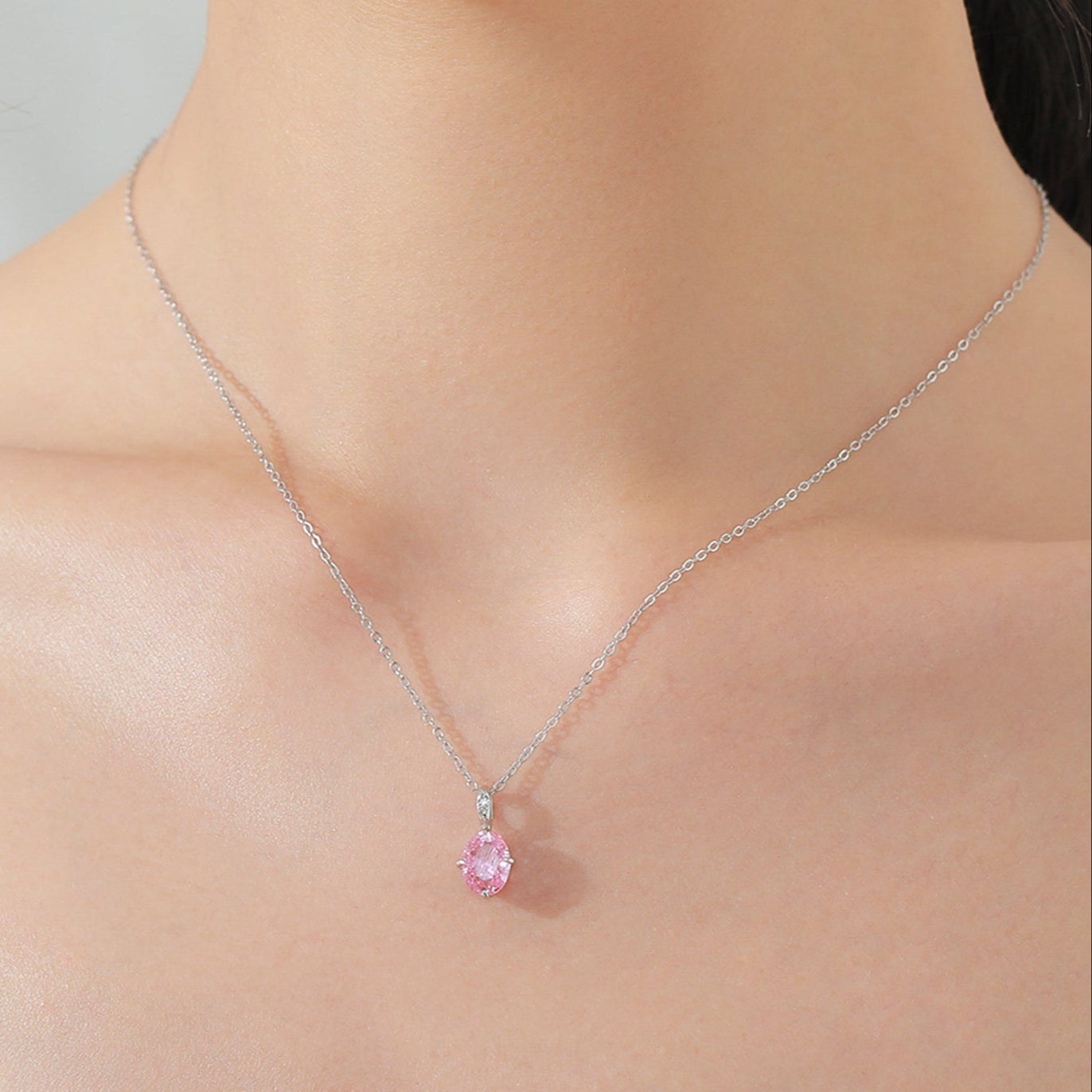 Tyler Pink Oval Pendant Necklace model