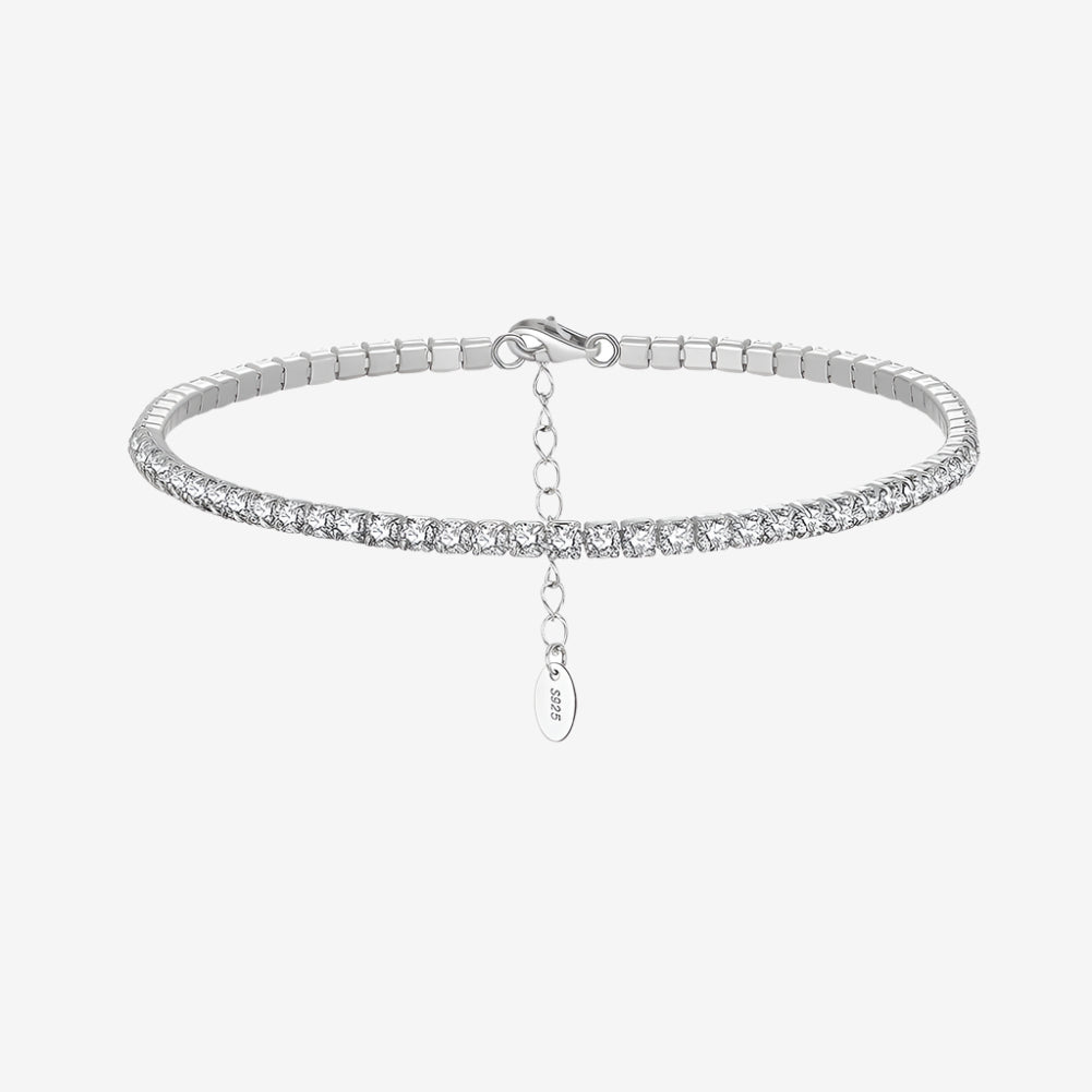 Bracelets, half tennis bracelet silver, with paperclip chain
