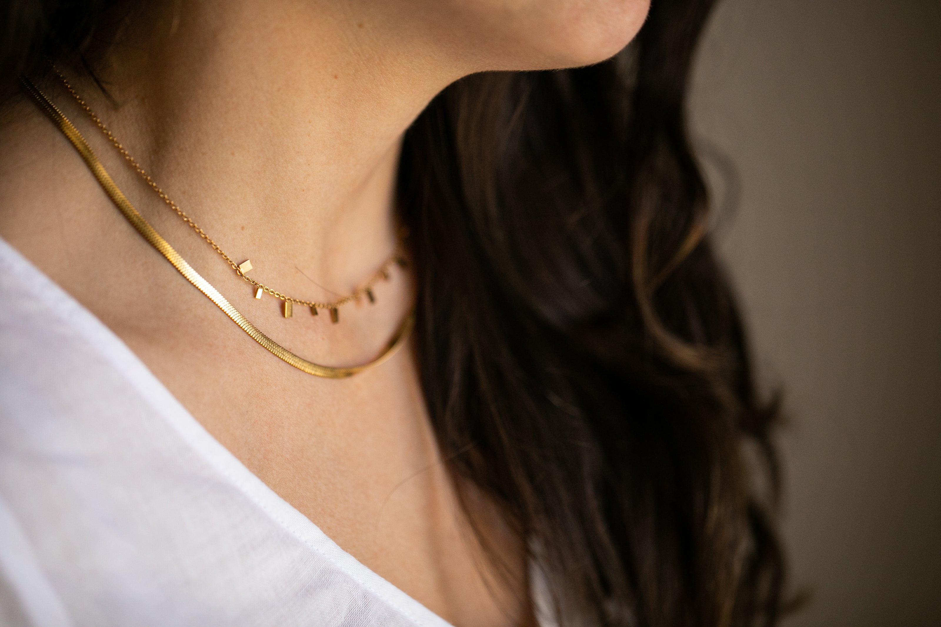 Italian Herringbone necklace stacking