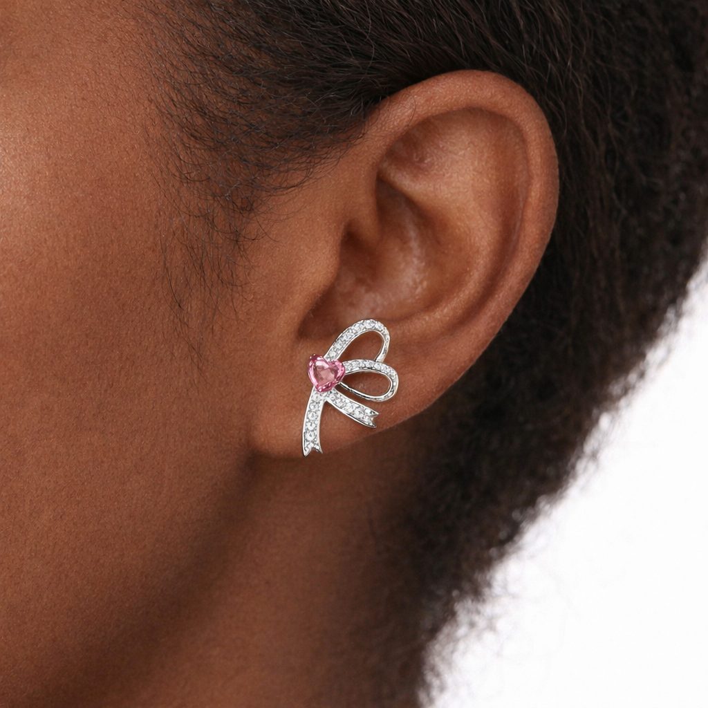 JOET Celia Pink Heart Ribbon Studs