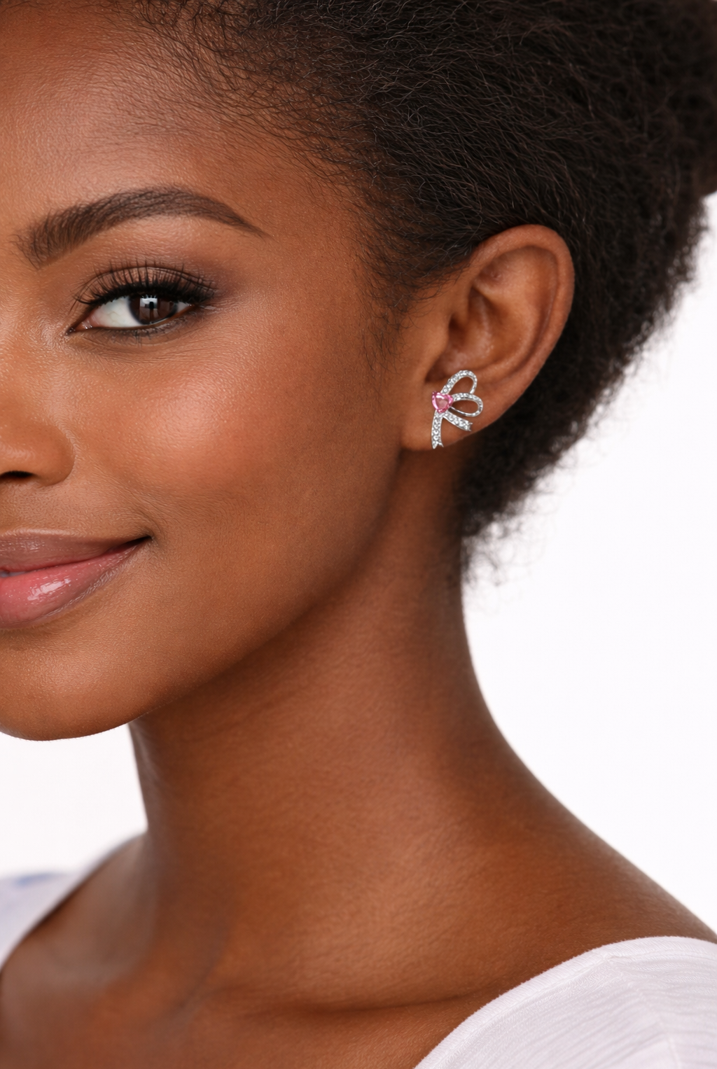 JOET Celia Pink Heart Ribbon Studs model