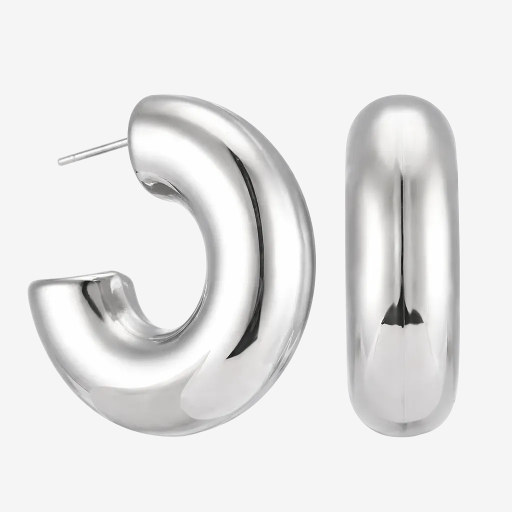 Chunky open hoop earrings, SILVER