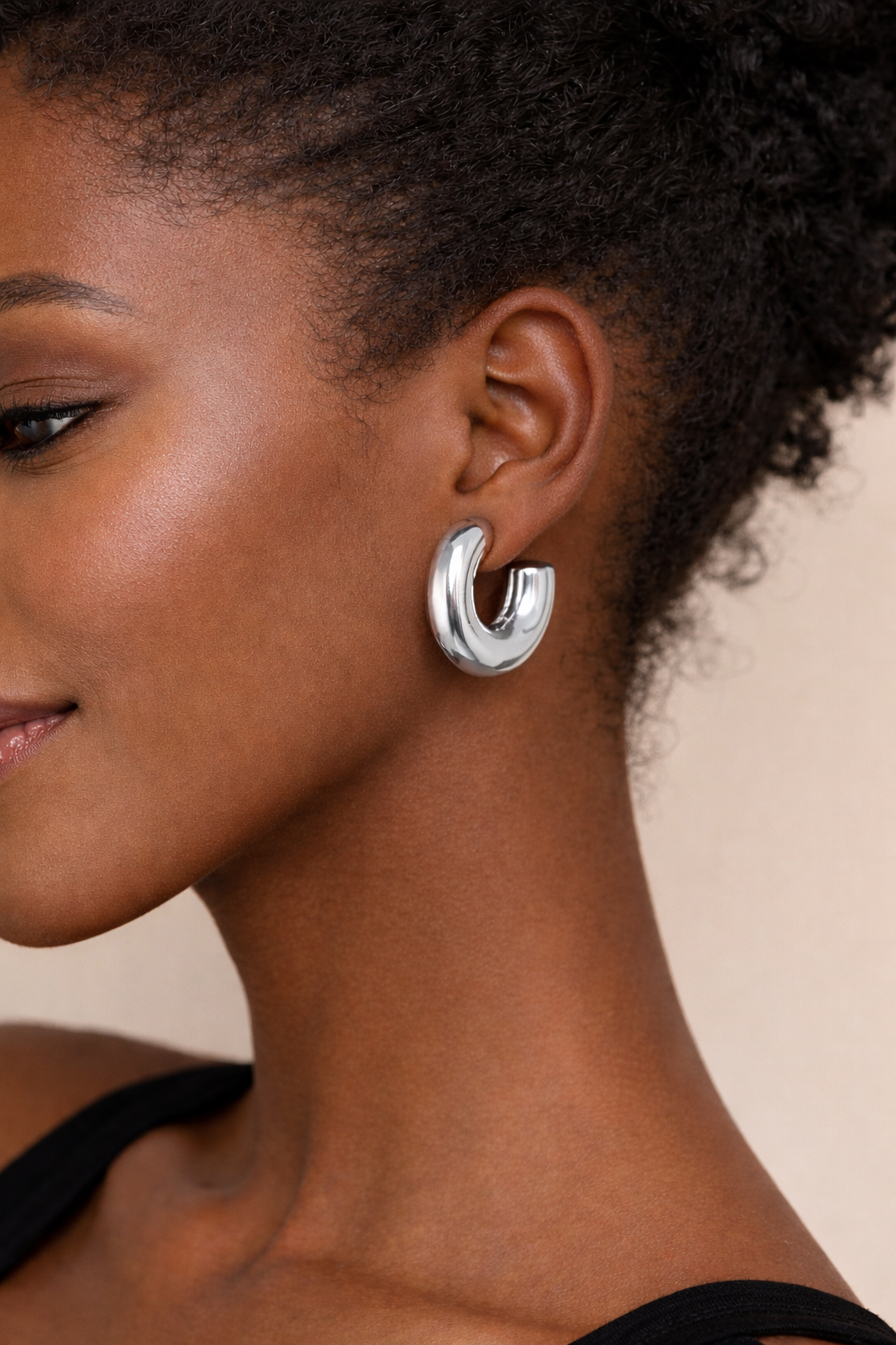 Chunky open hoop earrings, SILVER