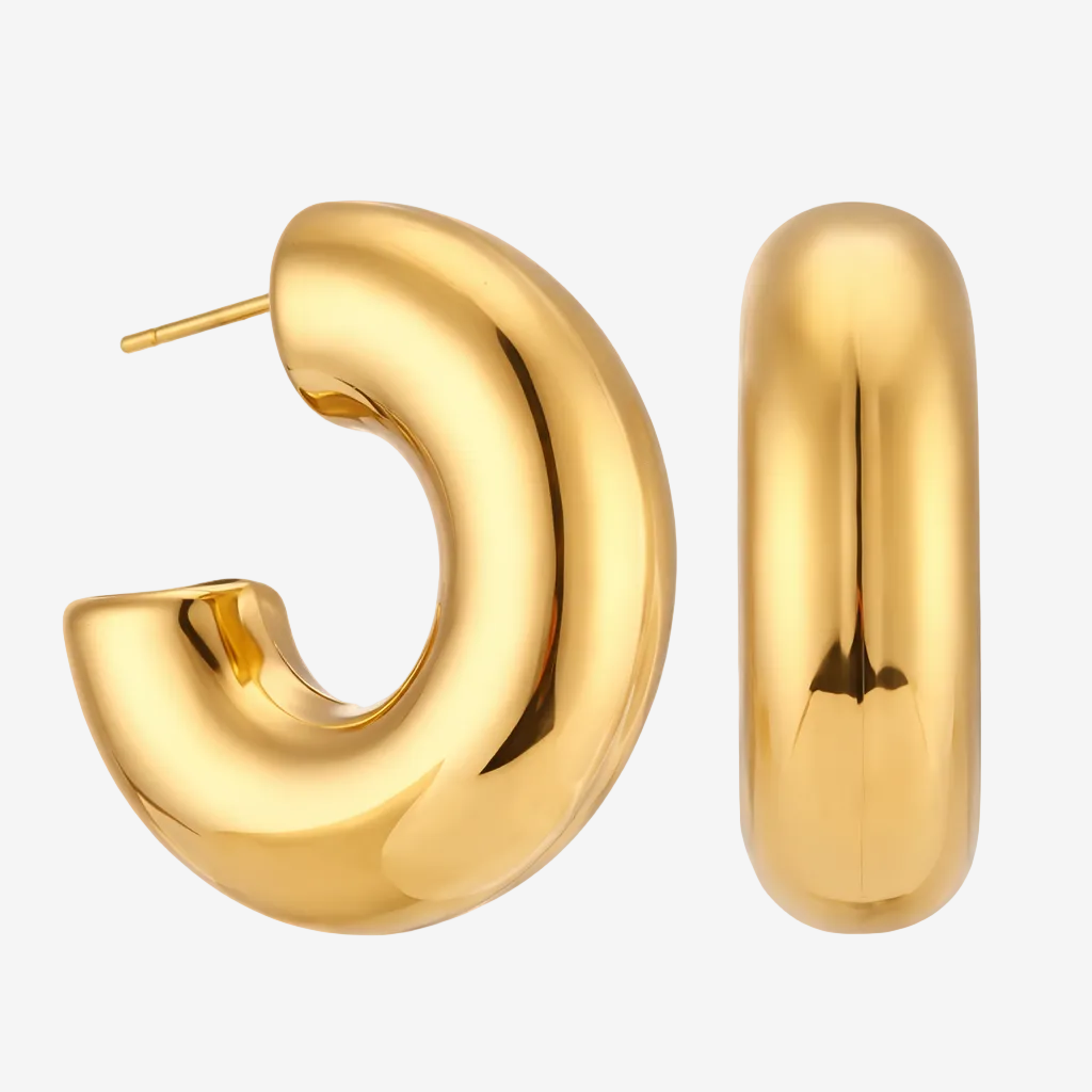 Chunky open hoop earrings, gold