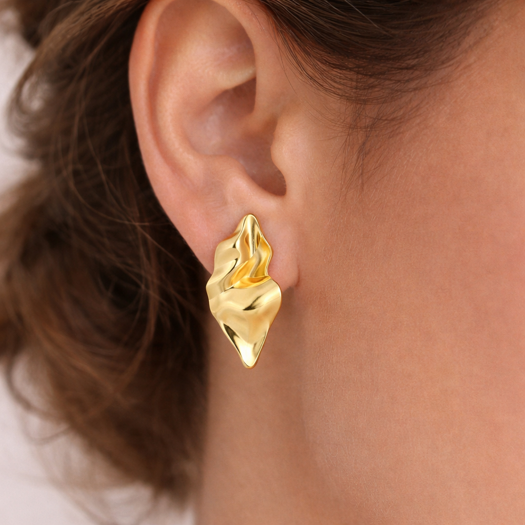 Daya Hammered Leaf Earrings, gold