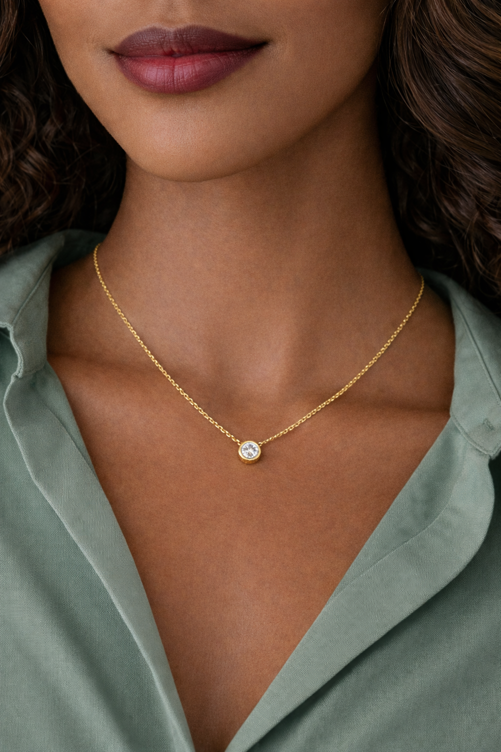 Leah Bezel pendant necklace, gold