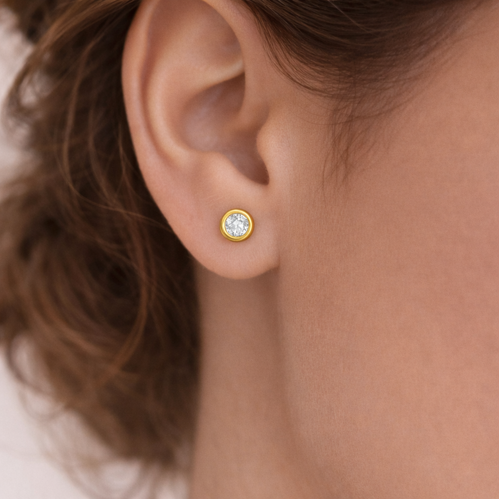 eah bezel set stud earrings, gold