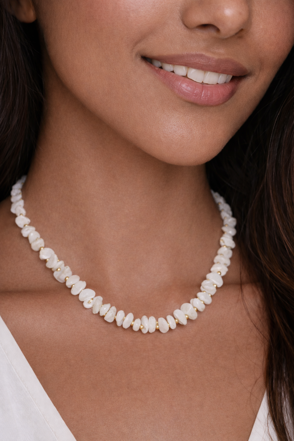 Lilly white Jade stone necklace  MODEL