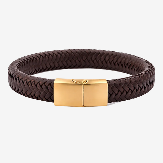 Leather and steel bracelet, brown