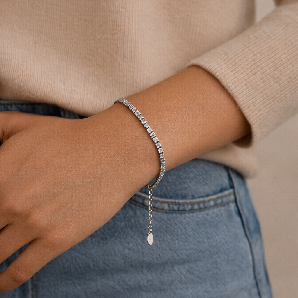 Maya tennis bracelet, silver